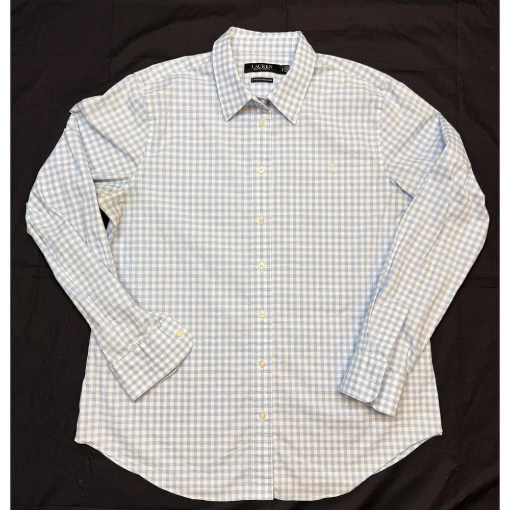 Ralph Lauren Oxford Shirt Mens L Plaid  Blue White Cotton Button Down Polo